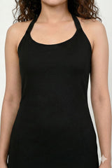 Black Halter Neck High-Slit Midi Dress