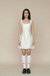 Ivory Satin Square-Neck A-Line Mini Dress