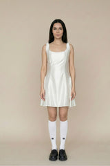 Ivory Satin Square-Neck A-Line Mini Dress