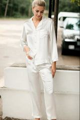 Ivory Satin Button-Down Pyjama Set