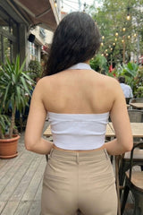 White Ribbed Cross-Halter Crop Top