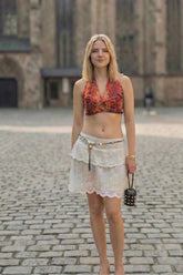 Boho Halter Crop Top & Lace Mini Skirt Set