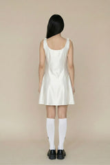 Ivory Satin Square-Neck A-Line Mini Dress