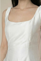 Ivory Satin Square-Neck A-Line Mini Dress