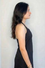 Black Halter Neck High-Slit Midi Dress