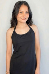 Black Halter Neck High-Slit Midi Dress