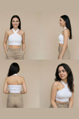 White Ribbed Cross-Halter Crop Top
