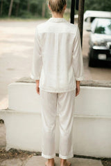 Ivory Satin Button-Down Pyjama Set