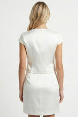 Ivory Satin Square-Neck A-Line Mini Dress
