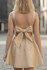 Elegant Beige A-Line Mini Dress with Square Neck