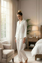 Ivory Satin Button-Down Pyjama Set