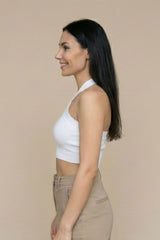 White Ribbed Cross-Halter Crop Top