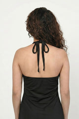 Black Halter Neck High-Slit Midi Dress