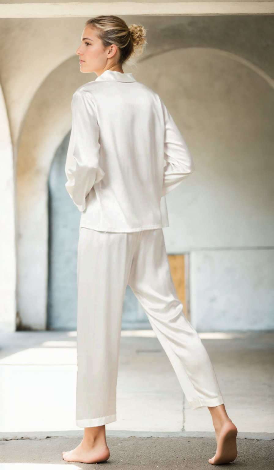 Satin Silk Shirt Collar Long Sleeves Night suit