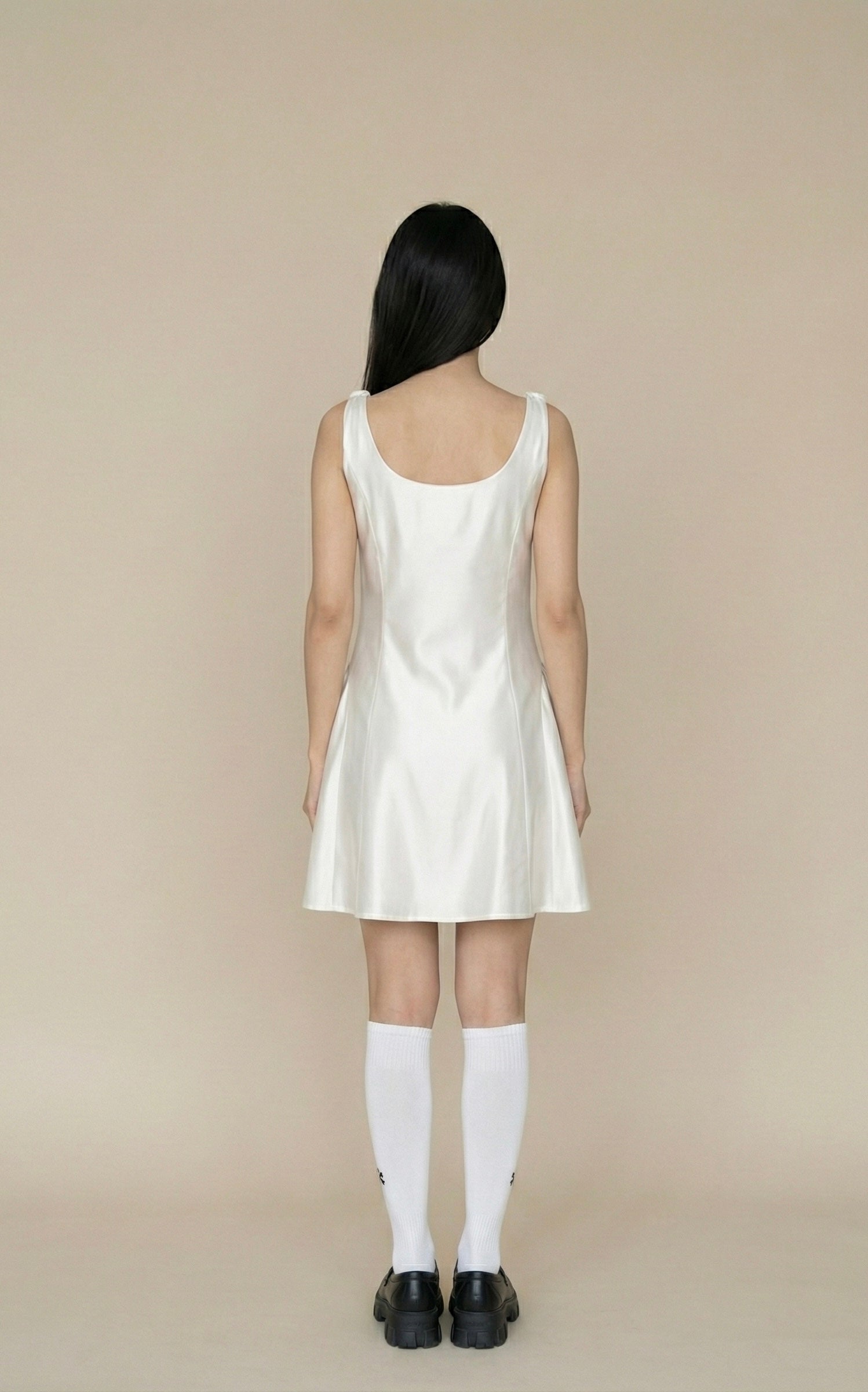Satin-White Sleeveless One-Piece Dress