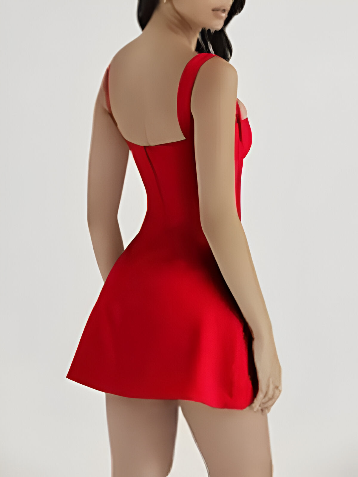 Red Shoulder Strap Satin A-Line Dress