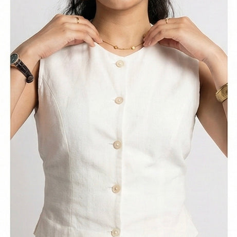 White Sleeveless Button Top & Pink Bow Skirt