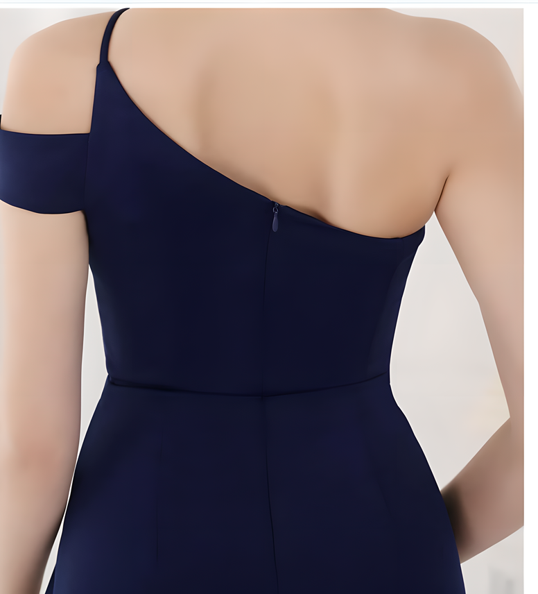 Elegant One-Shoulder Bridesmaid Gown with Side Slit