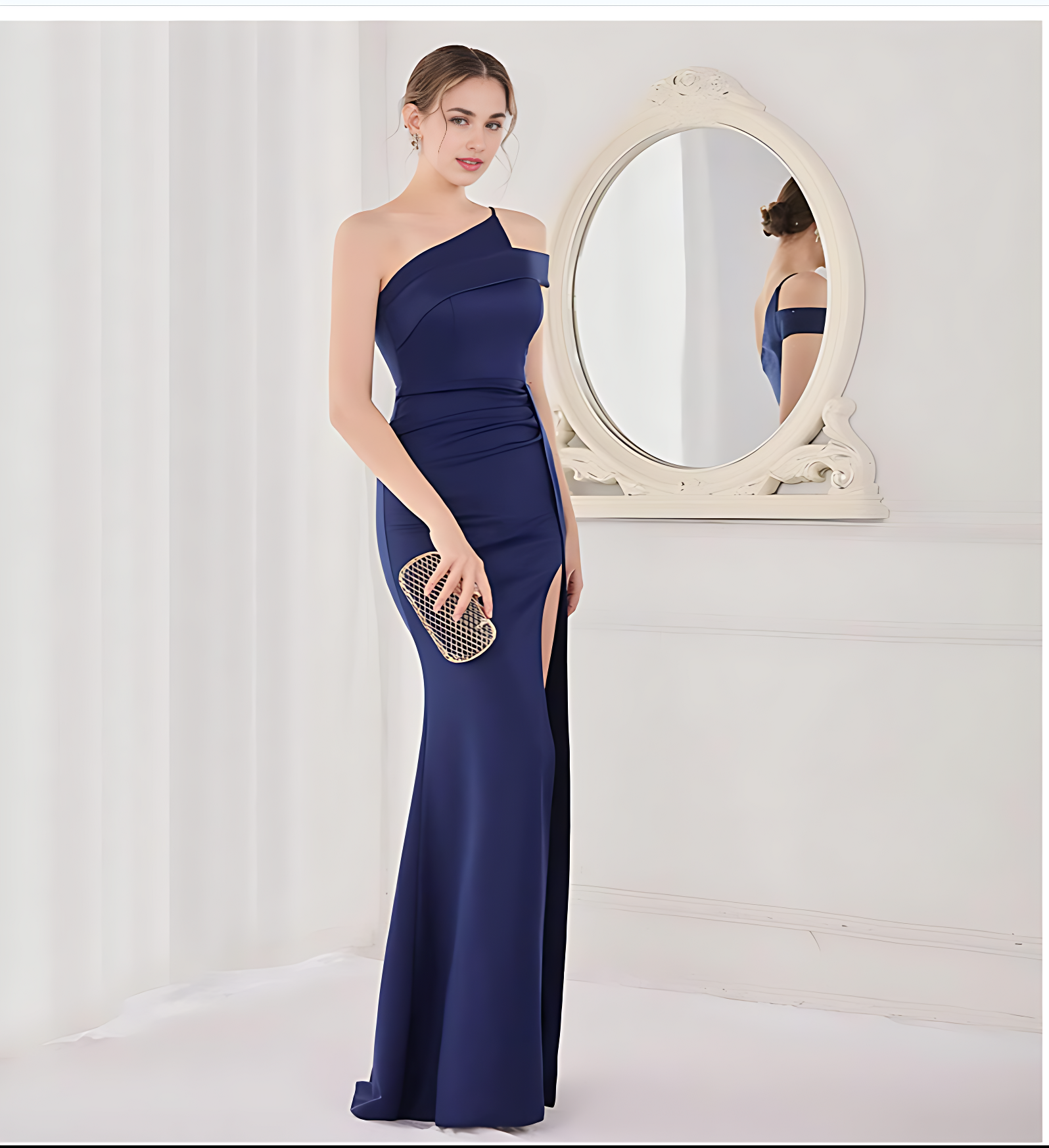 Elegant One-Shoulder Bridesmaid Gown with Side Slit