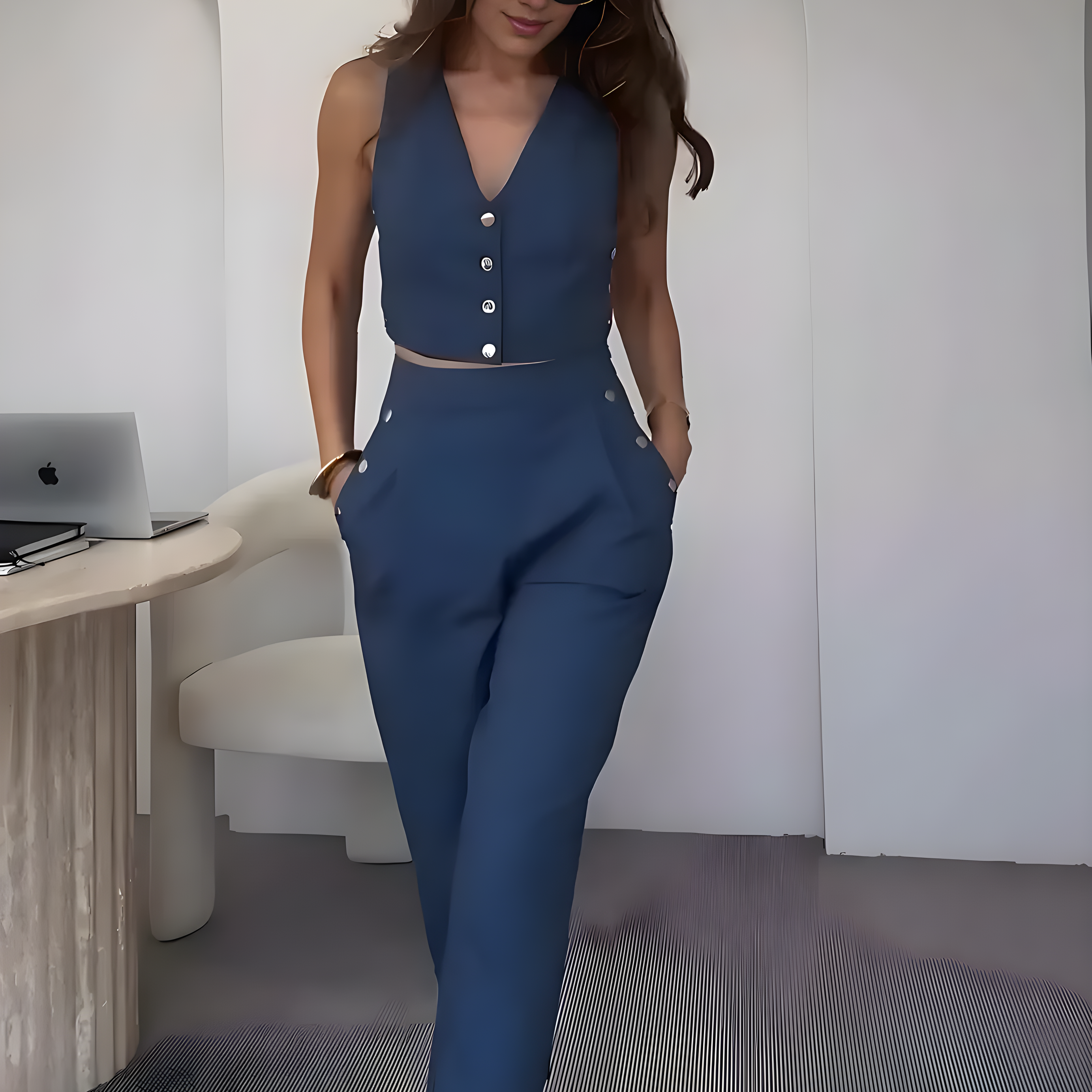 Chic Trimmed Vest & Tailored Trouser Co-Ord Set