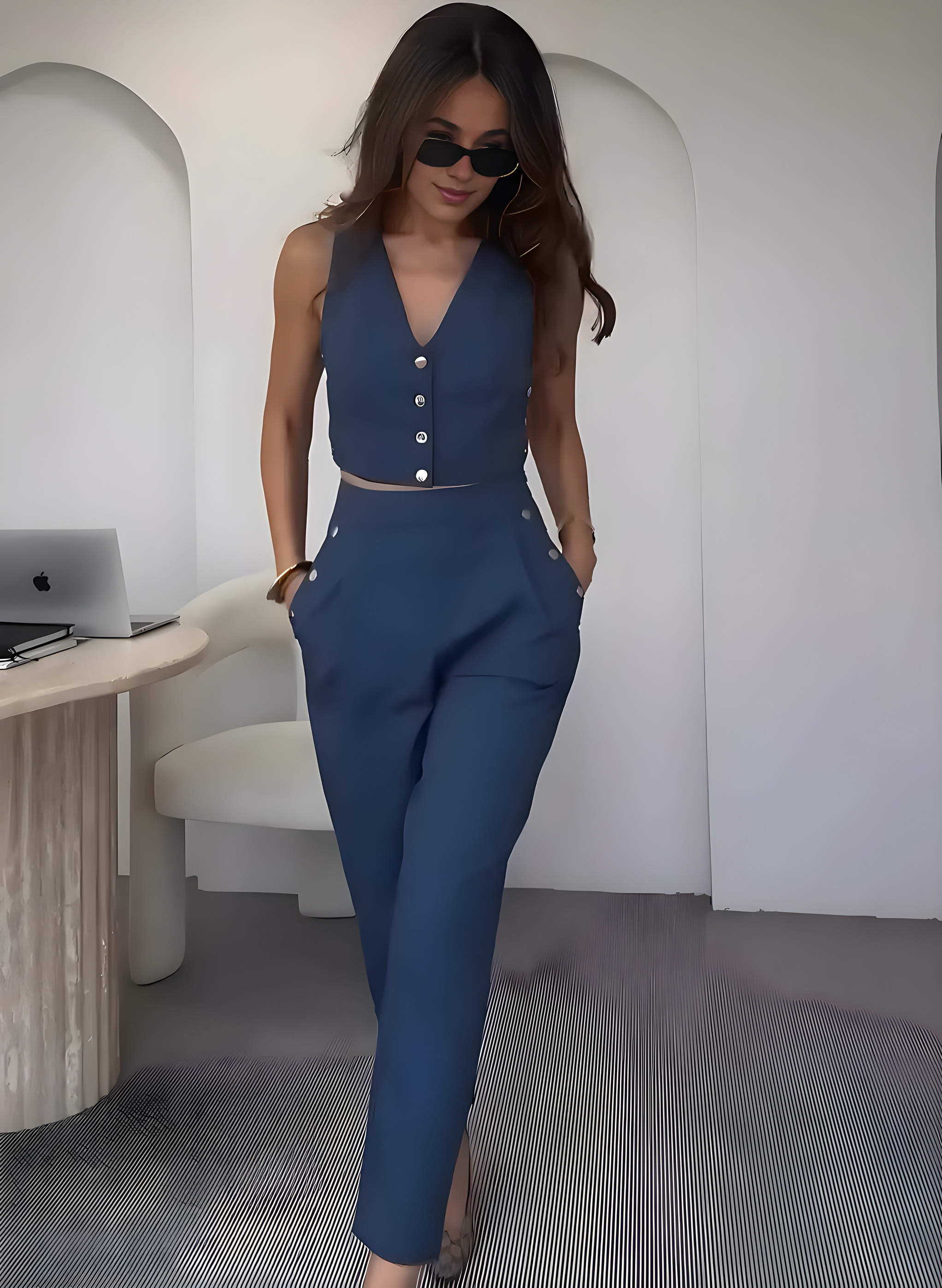 Chic Trimmed Vest & Tailored Trouser Co-Ord Set