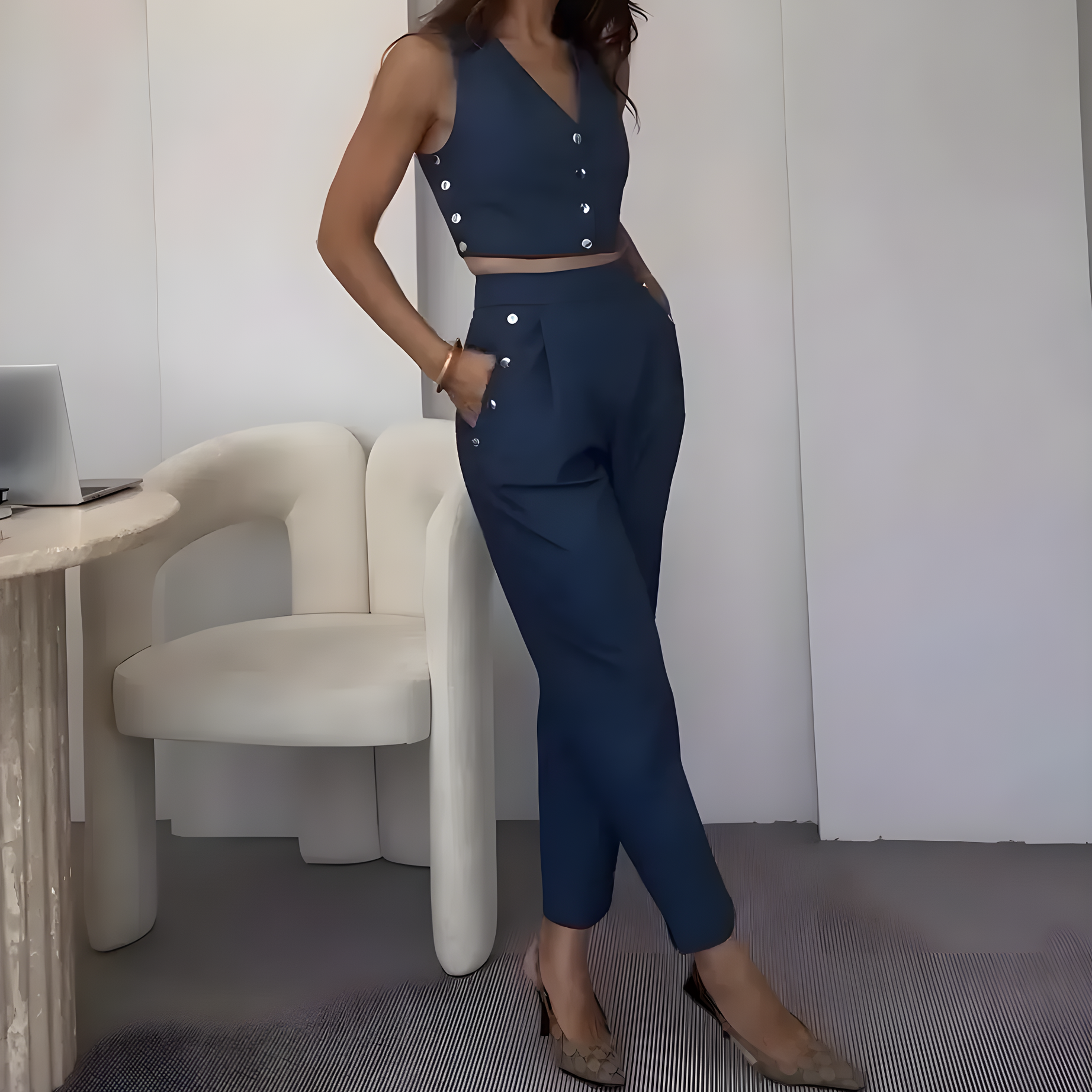 Chic Trimmed Vest & Tailored Trouser Co-Ord Set