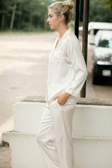 Ivory Satin Button-Down Pyjama Set