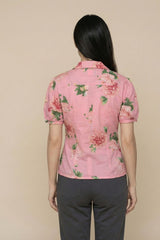 Pink Floral Puff-Sleeve Button-Down Shirt