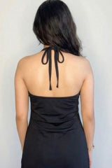 Black Halter Neck High-Slit Midi Dress