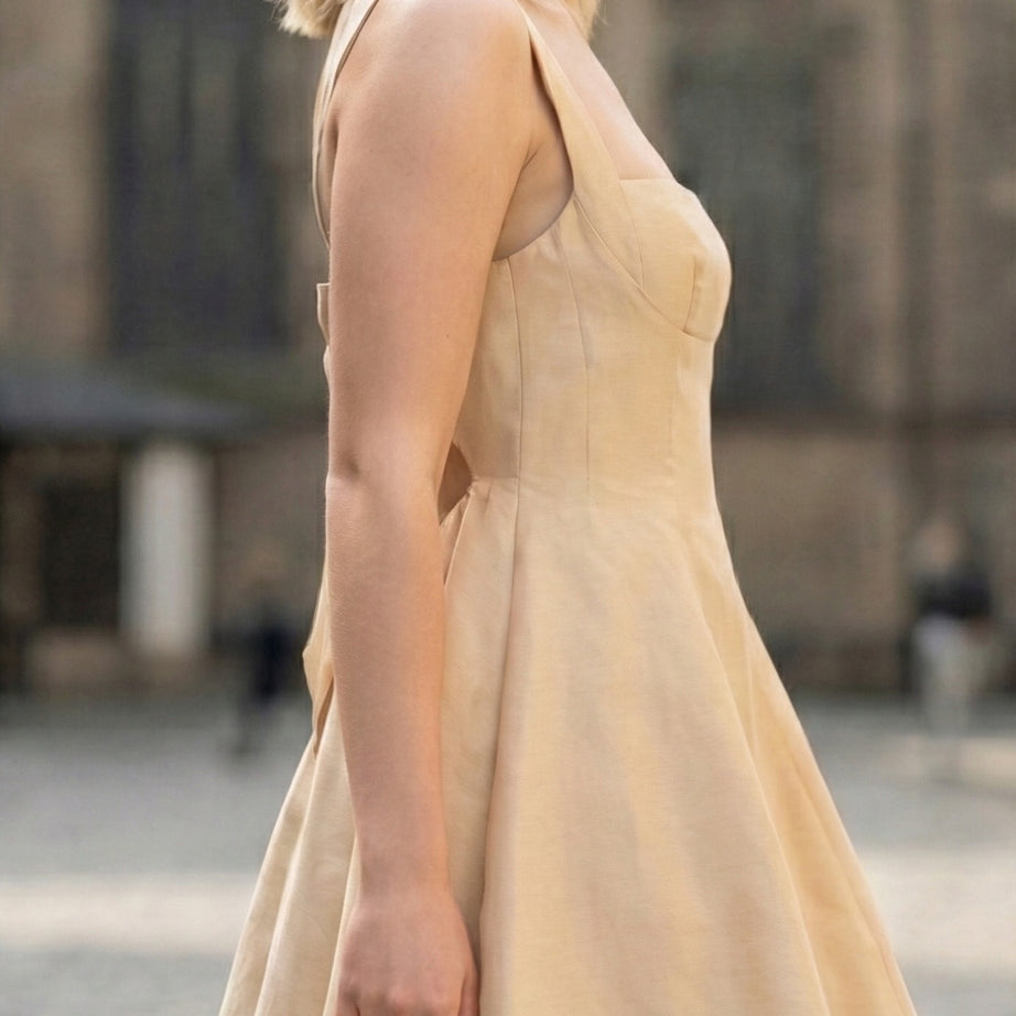 Santorini Sun Fit & Flare Mini Dress – Elegant Ivory