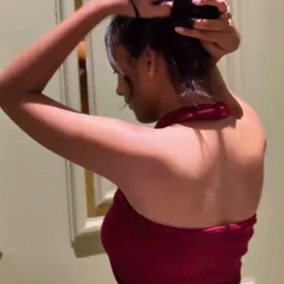 Crimson Criss-Cross Halter Knit Top