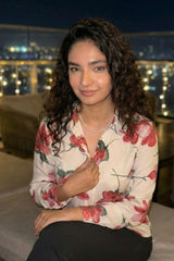 White & Red Floral Print Satin Shirt