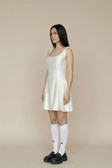 Ivory Satin Square-Neck A-Line Mini Dress