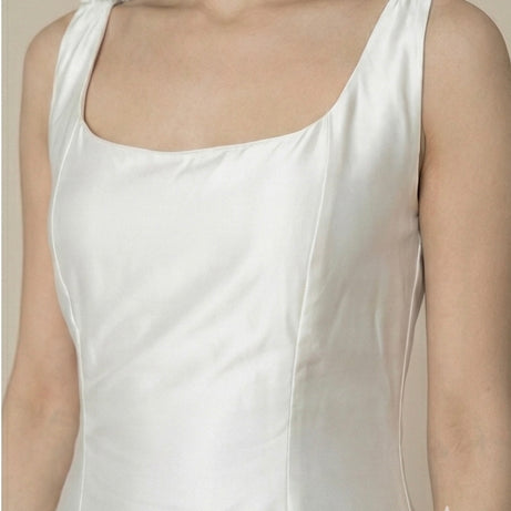 Satin-White Sleeveless One-Piece Dress