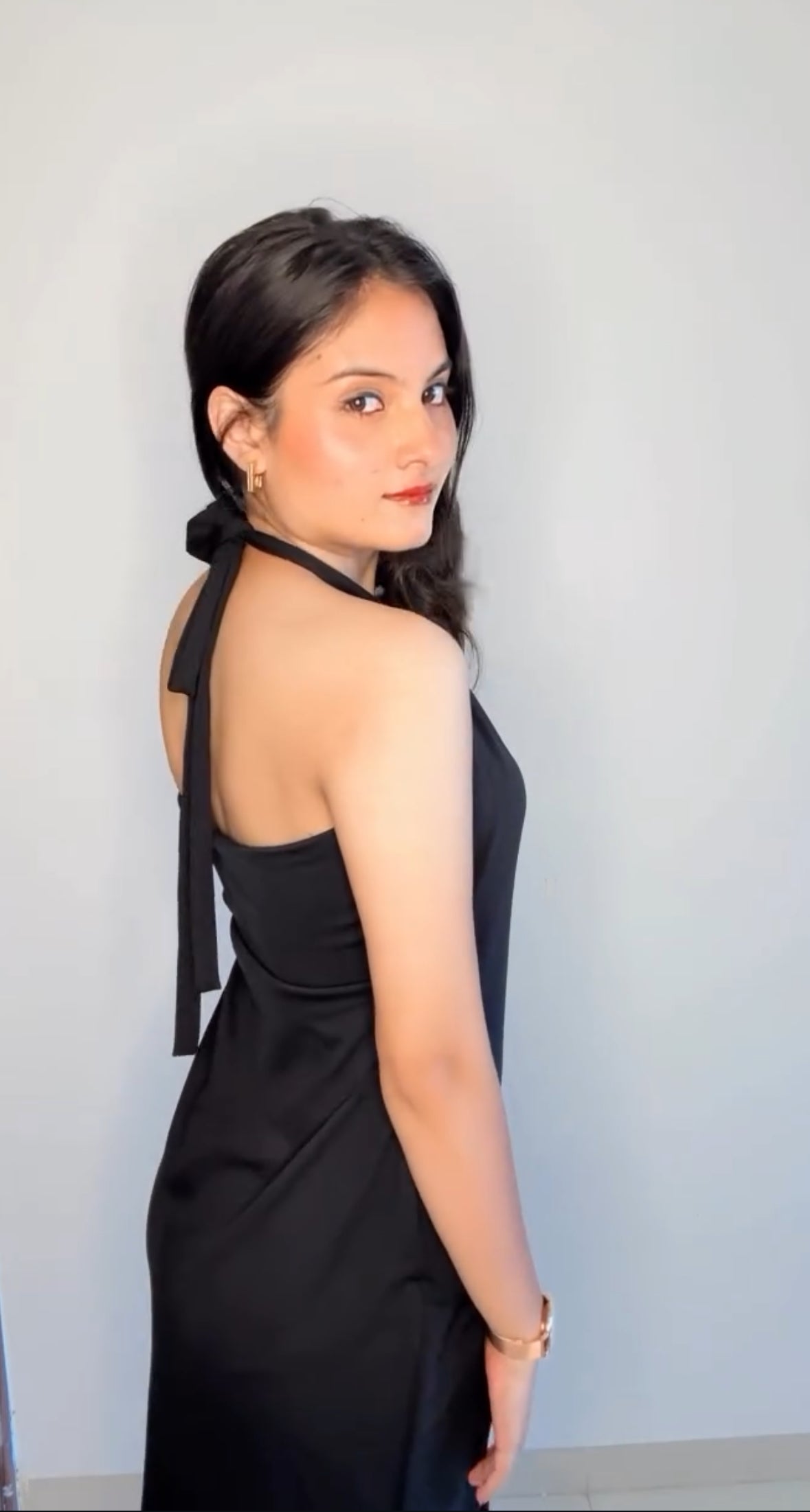 Skyla Slit Midi Dress – Black Elegance with a Bold Edge