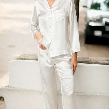 Satin Silk Shirt Collar Long Sleeves Night suit