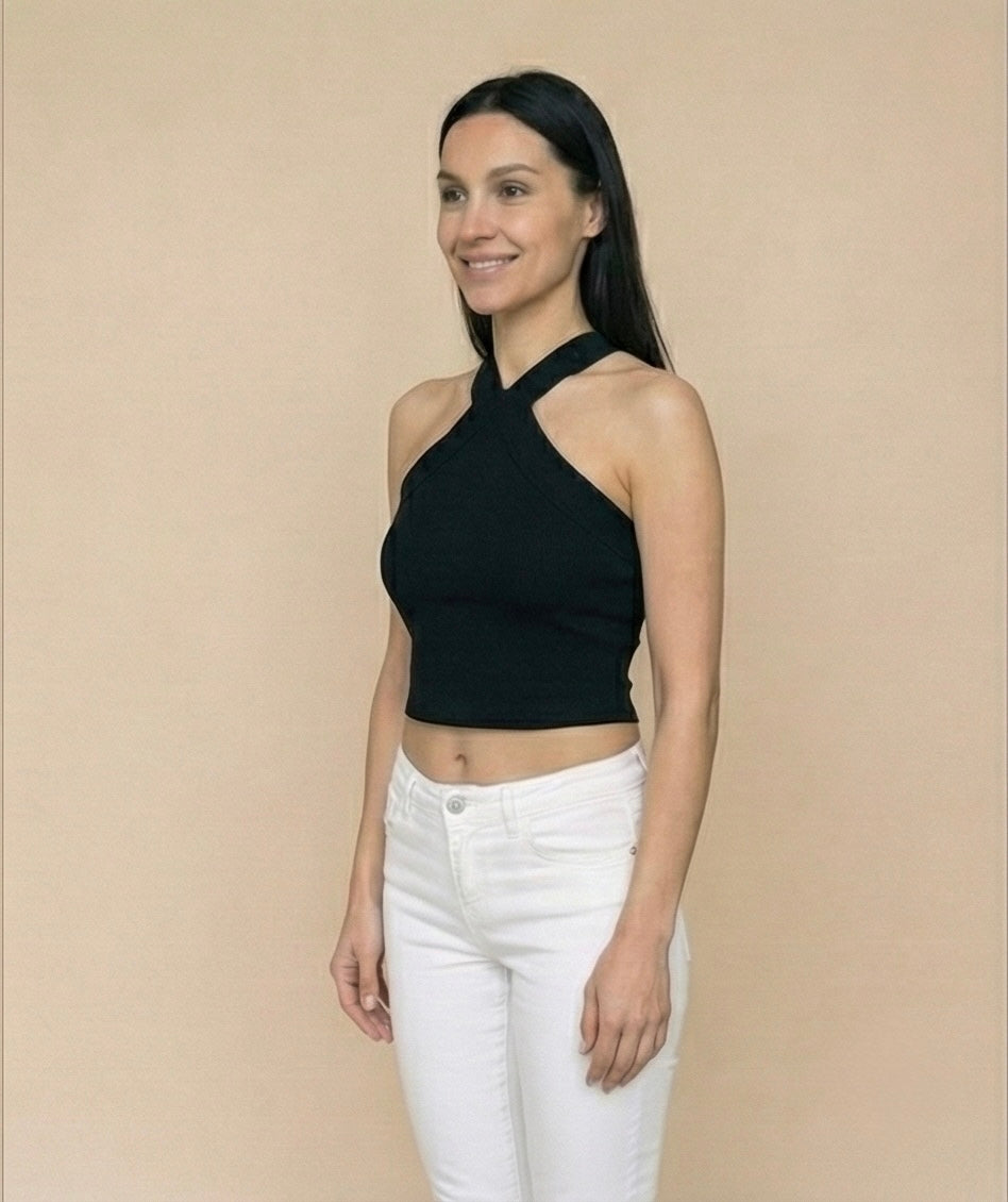 Halter Criss Cross Backless Knit Top