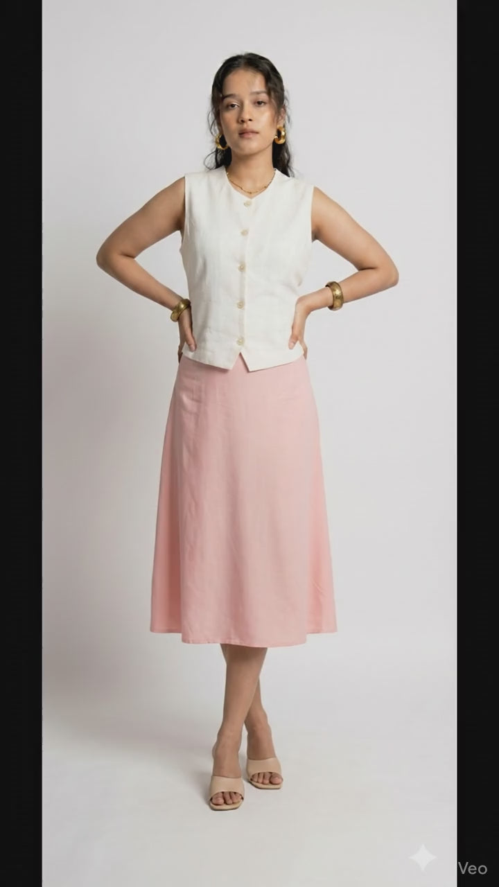 White Sleeveless Button Top & Pink Bow Skirt